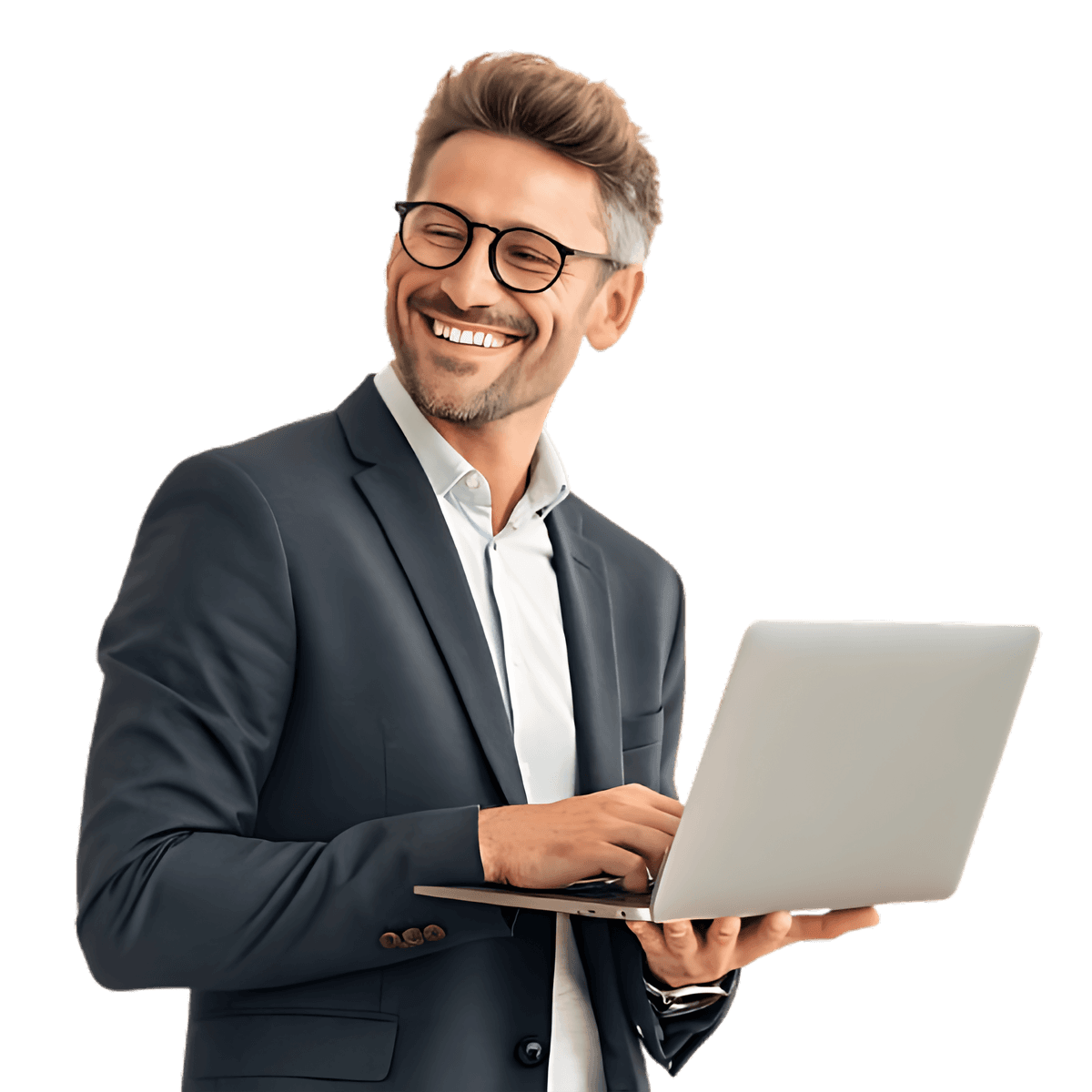 Especialista em leilões trabalhando com notebook